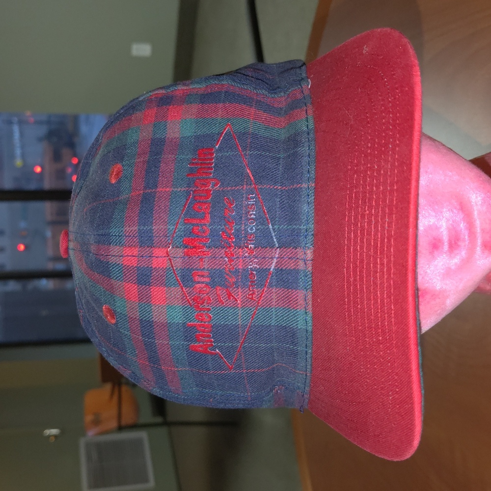 Vtg Anderson McLaughlin Furniture Plaid Snapback Hat Cap